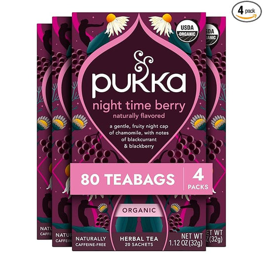 Pukka Night Time Berry Organic Herbal Tea, Soothing Infusion With Chamomile, Lavender & Elderberry, Tea Gift Set For Bedtime Relaxation, Caffeine Free, 80 Total Bags (20ct - Pack of 4)