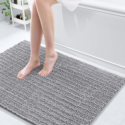 Arotive Luxury Chenille Bathroom Rug Mat, Extra Soft Thick Absorbent Shaggy Bath Rugs, Non-Slip Machine Wash Dry, Plush Bath Mats for Bathroom, Shower and Tub, 44x32, Grey