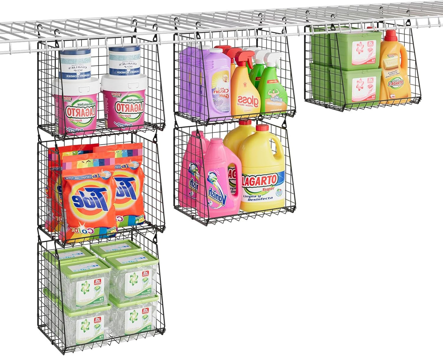3-Pack Extra-Tall 13.6'' Hanging Laundry Basket Organizer, Foldable Wire Shelf with 360° Rotating Hooks & Reinforced Height - Durable Space-Saving Laundry Room & Closet Organizer, White Patent