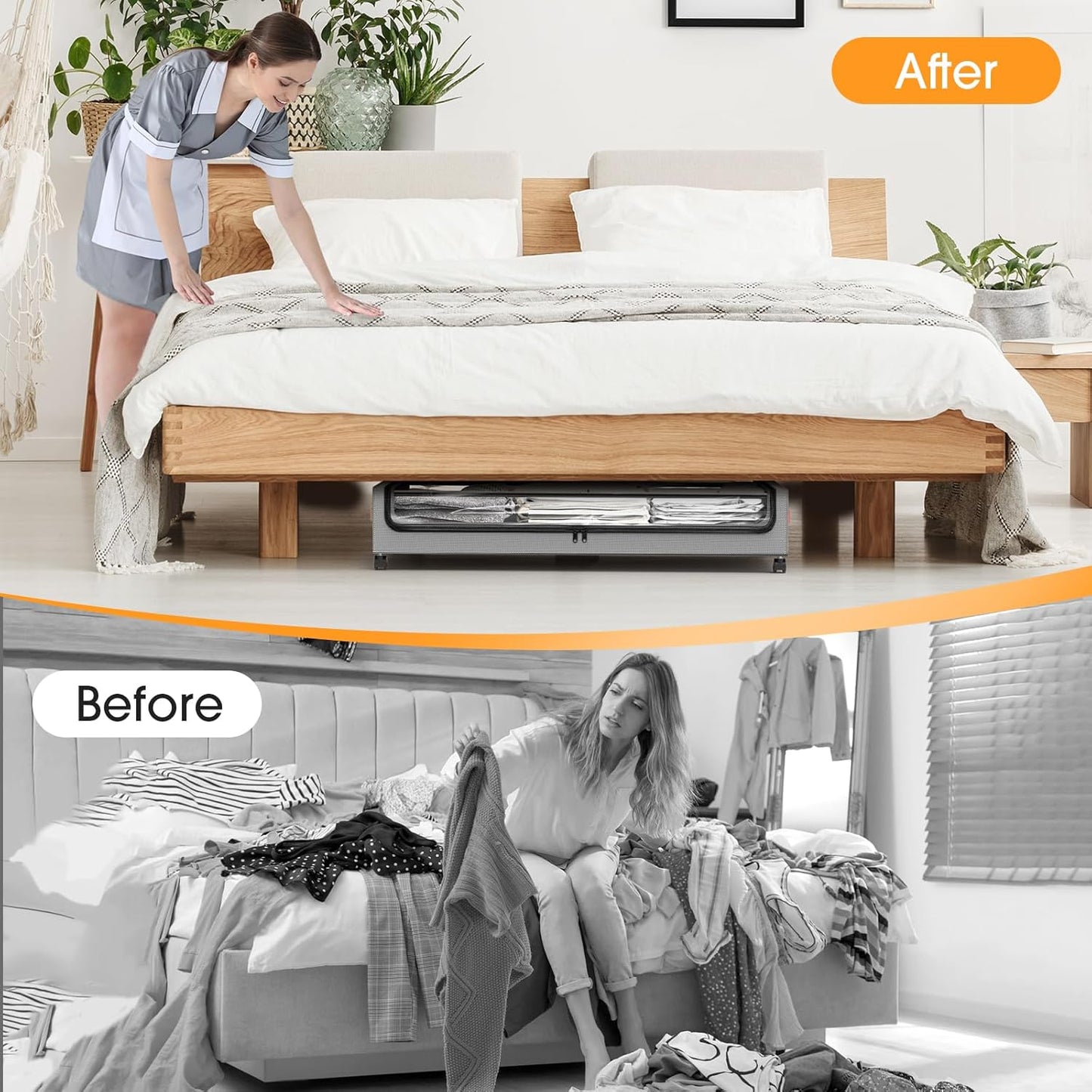 Under Bed Storage with Wheels 1Pack Underbed Storage with Clear Window&Label Under Bed Drawers Large Capacity Rolling Under Bed Storage for Clothes,Shoes, Blankets (Light Grey)