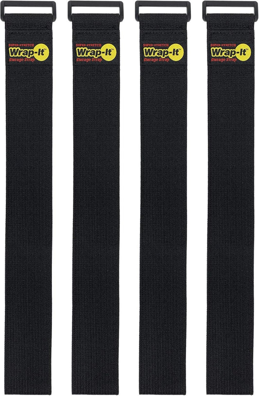 Super-Stretch Wrap-It Storage Straps, 32-in x 2-in (4-Pack) - Elastic Hook and Loop Cinch Straps - Pool Hose and Cable Straps, Garage and RV Storage Accessories