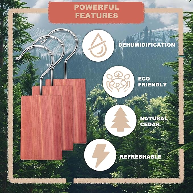 (48pcs) Natural Cedar Wood Cedar Blocks, CedarHanging Chips and Aromatic CedarSachets Moth Protection for Closet Drawers and Wardrobe, CED-ar Blocks for Clothes Storage