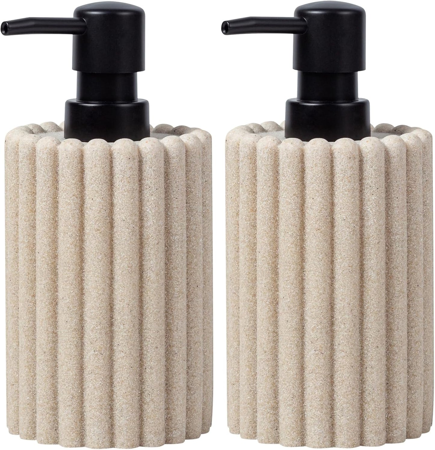 Soap Dispensers 350mL 11.84 OZ, 2 PCS Luxurious Hand Dish Lotion Shampoo Soap Dispenser Jar, Natural Stone Look Soap Pump Bottles for Kitchen Bathroom Countertop (Beige)