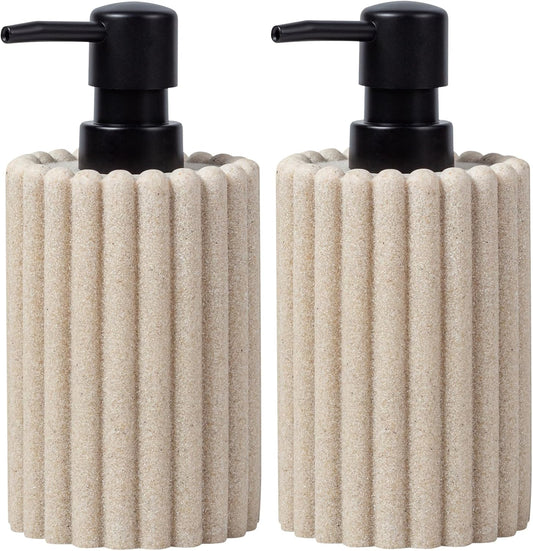 Soap Dispensers 350mL 11.84 OZ, 2 PCS Luxurious Hand Dish Lotion Shampoo Soap Dispenser Jar, Natural Stone Look Soap Pump Bottles for Kitchen Bathroom Countertop (Beige)