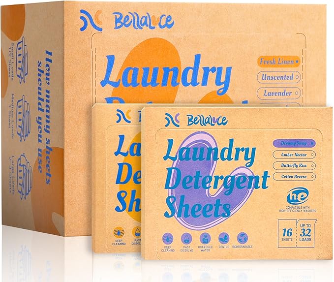 BellaLuce Laundry Detergent Sheets: 1 Home Size (240 Loads, Fresh Linen) & 2 Travel Size (32 Loads, Fresh Linen & Dreamy Sway) | Portable for College, Dorm, Hotel, Family