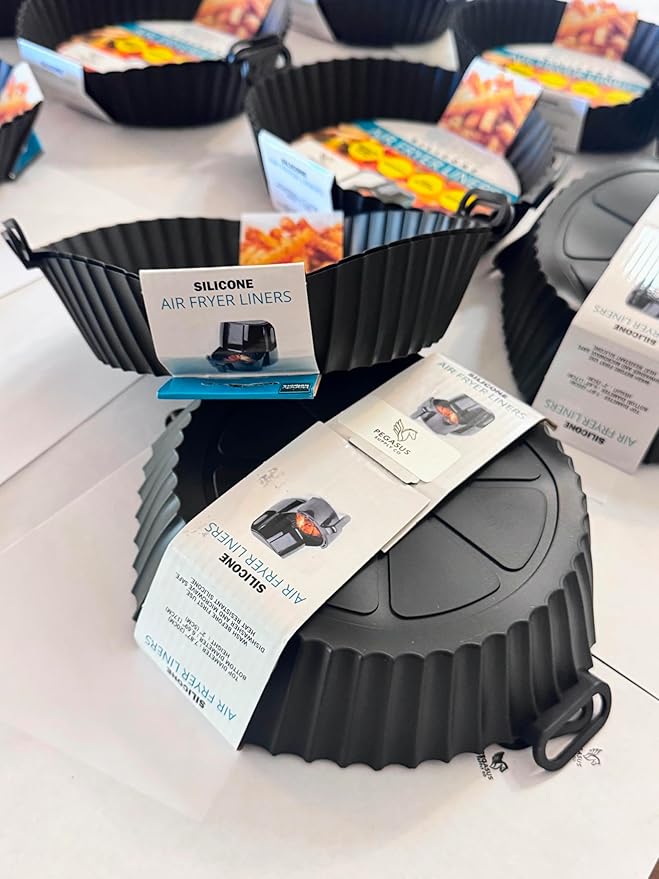 Premium Silicone Air Fryer Liners, Black, 7.87" Top x 6.69" Bottom x 2" Height, Heat-Resistant, Dishwasher Safe, Non-Stick with Handles, 2-Pack