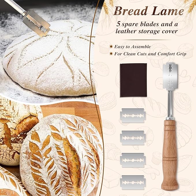 Banneton Basket Set of 2, 10" Oval & 9.7" Round Banneton Bread Proofing Basket with Liners, Bread Lame, Silicone Baking Mat, Danish Whisk, Brush, Proofing Bowls Sourdough Starter Kit Tools