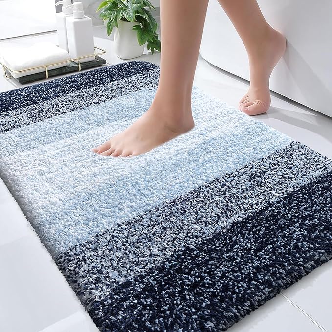 OLANLY Bathroom Rugs Mat 36x24, Extra Soft Absorbent Microfiber Bath Rugs, Rubber Backing, Quick Dry, Machine Washable Bath Mats for Bathroom Floor, Tub and Shower, Home Decor Accessories, Navy Blue