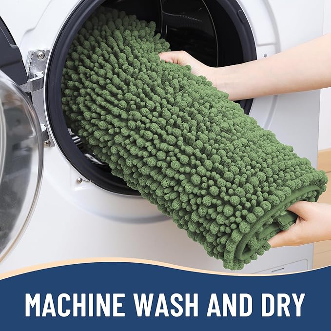 Arotive Luxury Chenille Bathroom Rug Mat, Extra Soft Thick Absorbent Shaggy Bath Rugs, Non-Slip Machine Wash Dry, Plush Bath Mats for Bathroom, Shower and Tub, 24x16, Olive Green