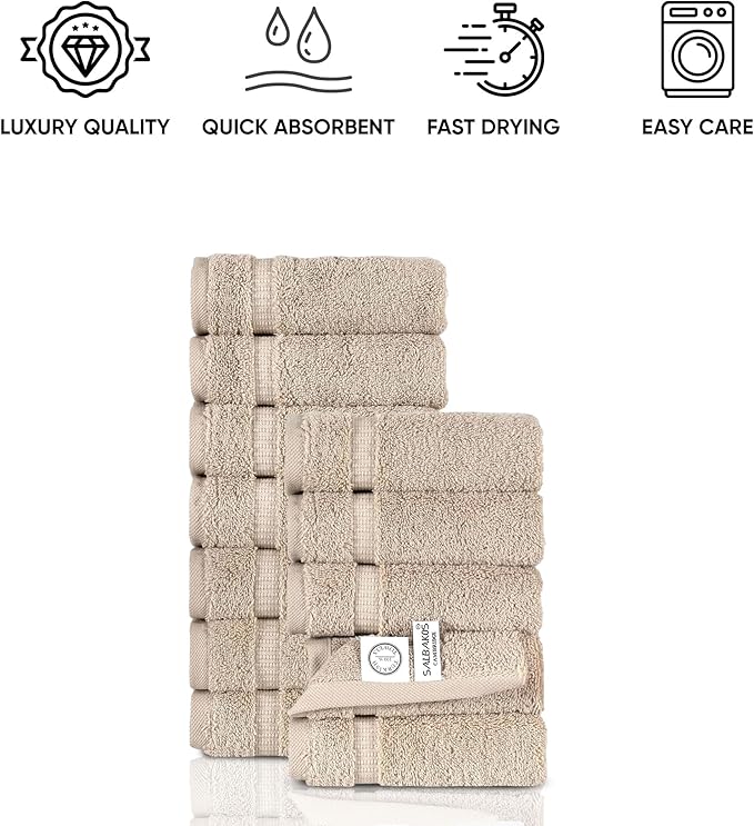 SALBAKOS 100% Turkish Cotton Washcloth Set of 12 13x13 inch | Heirloom Quality | Hotel & Spa Collection | Ultra Soft, Super Absorbent, Washcloth Towels | Made in Turkey (Taupe, 12 Washcloths)