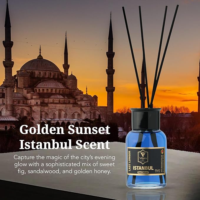 Reed Diffuser Set with Sticks for Home – Bathroom, Bedroom & Office Aromatherapy – Long Lasting Scented Oil Diffuser with Sticks – Luxury Room Fragrance Diffuser 55ml,1.7 fl oz (Istanbul)