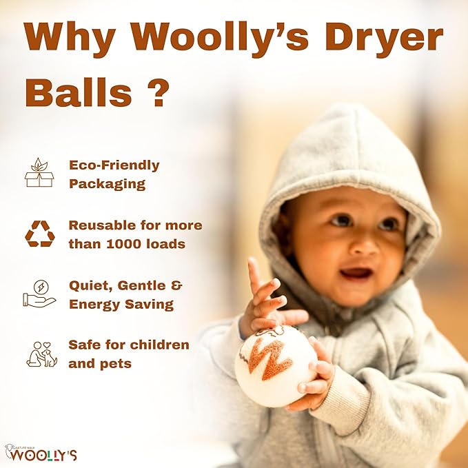 Woolly’s Wool Dryer Balls (Pack Of 6) | 100% Pure New Zealand Wool | Reduces Drying Time up to 40% | Chemical-Free Fabric Softener