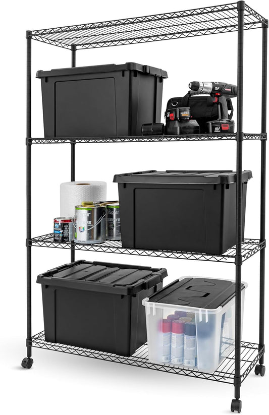 IRIS USA 4-Tier Shelves, 48"L x 18"W x 73"H (Up to 1200 lb), Adjustable Garage Shelving Heavy Duty, Metal Storage Shelves Wire Rack, Removable Locking Wheel, Shed Office Kitchen Garage Organizer Shelf