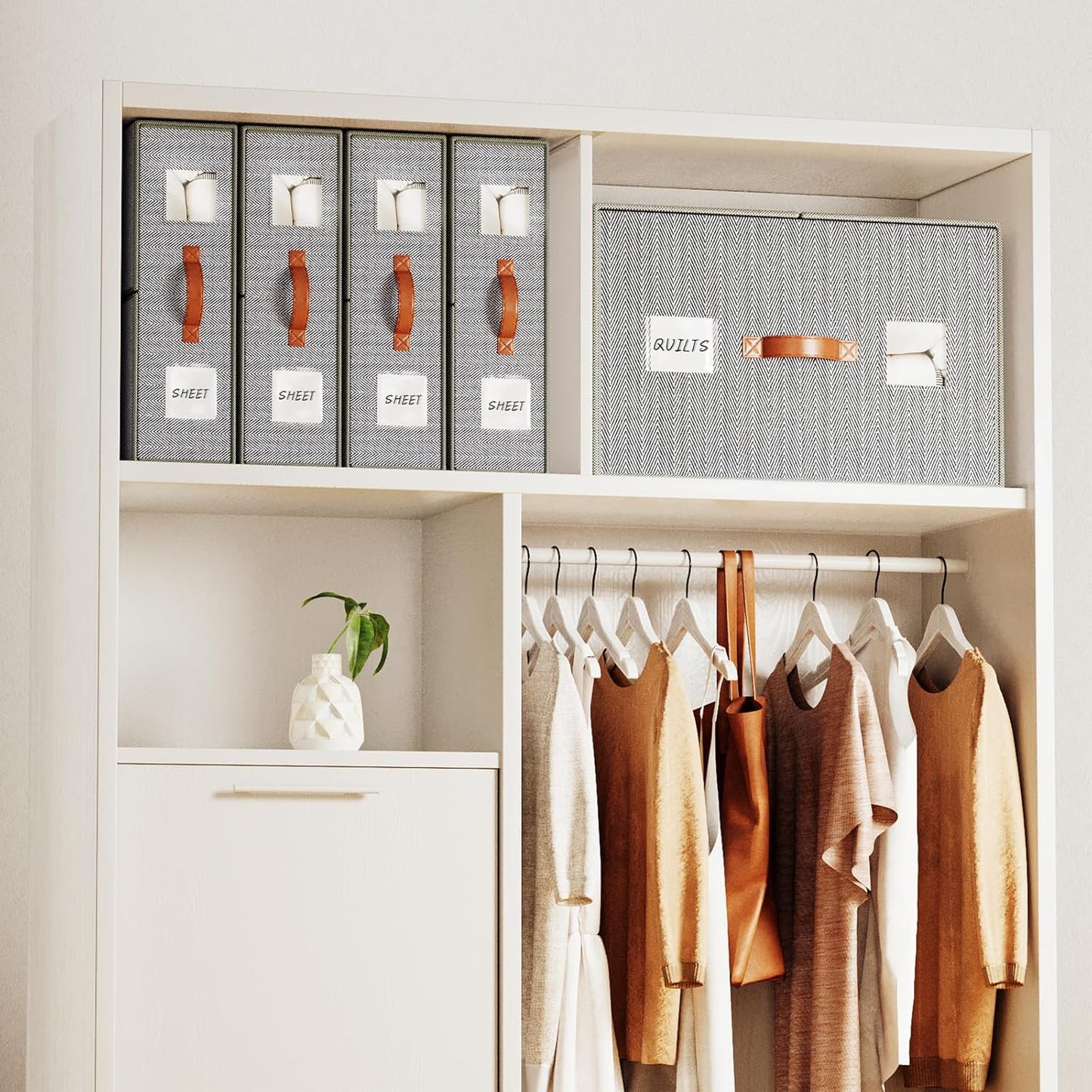 4 Pack Bed Sheet Storage Organizers- Premium Fabric Closet Organizer with Clear View Window, Space-Saving Foldable Design for Queen/King Size Bedsheets, Blankets & Duvet Covers