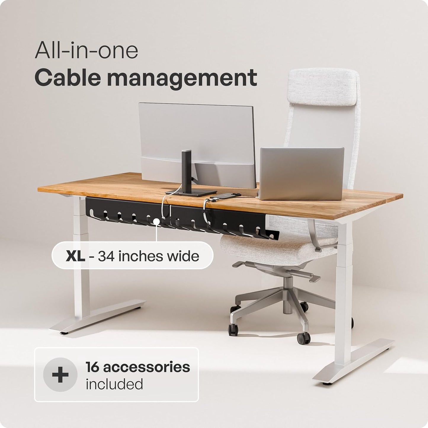 PAMO Cable Management Under Desk for Easy mounting Under-Table I Set of 2 - with 10X Cable Ties I Desk Organizer for Office/Home Office Table Thoughtful Cable Tray Holder