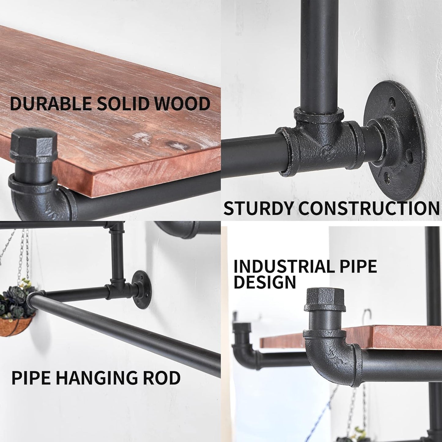 30in Industrial Pipe Clothing Rack,2-Tier Wall Mounted Clothes Rack, Pipe Clothing Rack with Shelf, Wall Hangers for Clothes, for Bedroom, Laundry, Living Room, Retail Store