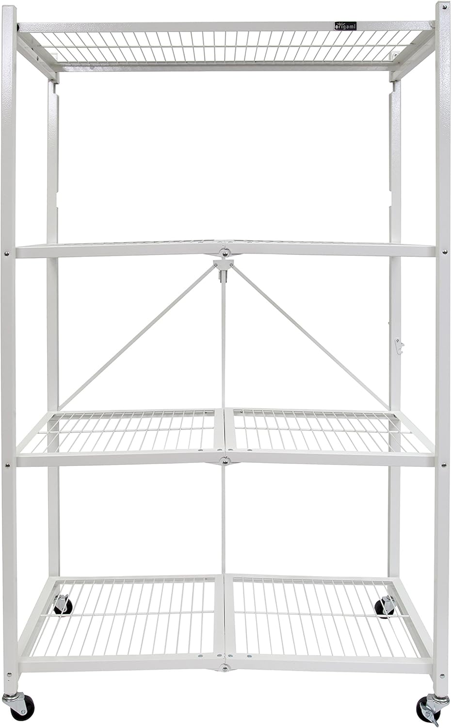 Origami 2-Pack R5 Storage Rack, 4-Tier Heavy-Duty Foldable Steel Shelf with Wheels, White