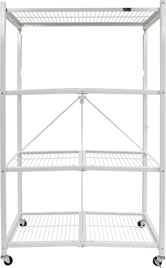 Origami 2-Pack R5 Storage Rack, 4-Tier Heavy-Duty Foldable Steel Shelf with Wheels, White