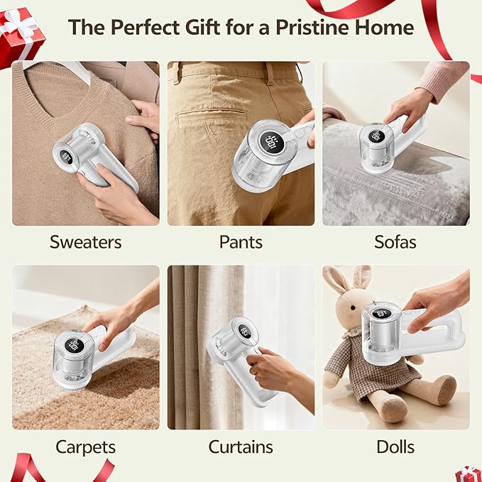 Rechargeable Fabric Shaver, 2-in-1 Lint Remover for Clothing, Furniture, Sweater with 6-Blade, 200ml Container, LED Display, 2000mAh USB-C, 3-Speed Lint Shaver Eliminates Fuzz & Pilling