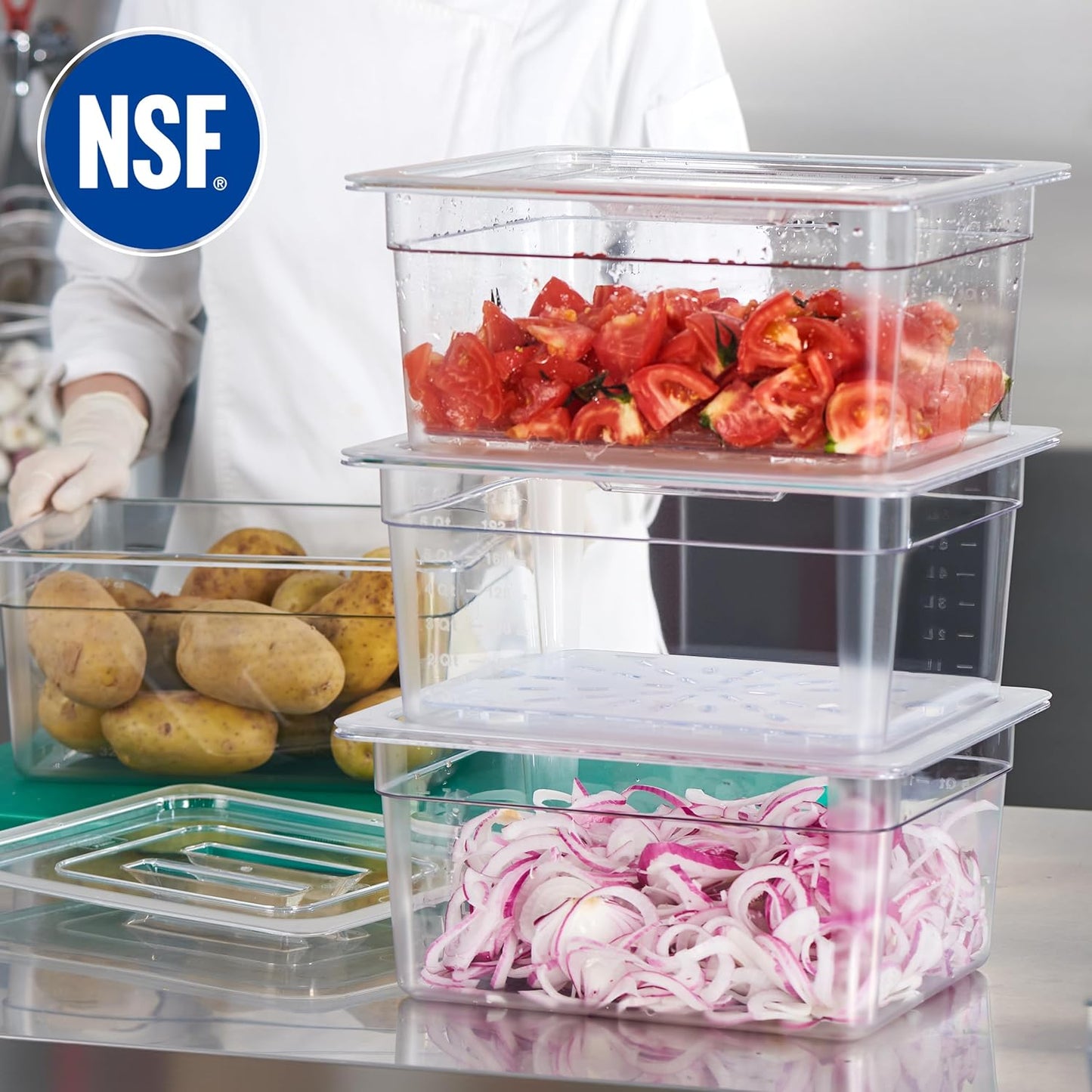 CURTA 4-Pack 1/2 Size 6" Deep NSF Polycarbonate Food Pans with Handled Lids & Drain Trays | Dishwasher & Freezer Safe Clear Container for Prep Tables, Buffet, Salad Bar, Commercial Kitchen