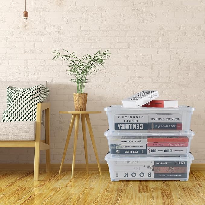 Hespama 3 Pack Plastic Storage Boxes with Lids, 20 Quart Rolling Plastic Bins for Under the Bed