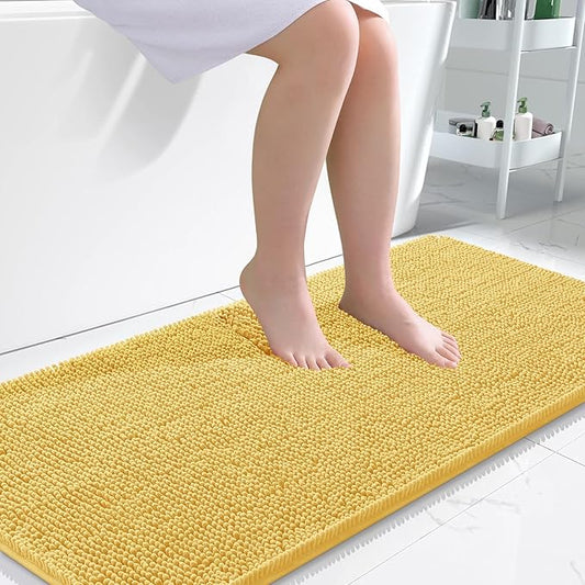 OLANLY Bathroom Rugs 47x24, Extra Soft Absorbent Chenille Bath Rugs, Rubber Backing Quick Dry, Machine Washable Bath Mats for Bathroom Floor, Tub and Shower, Home Decor Accessories, Yellow