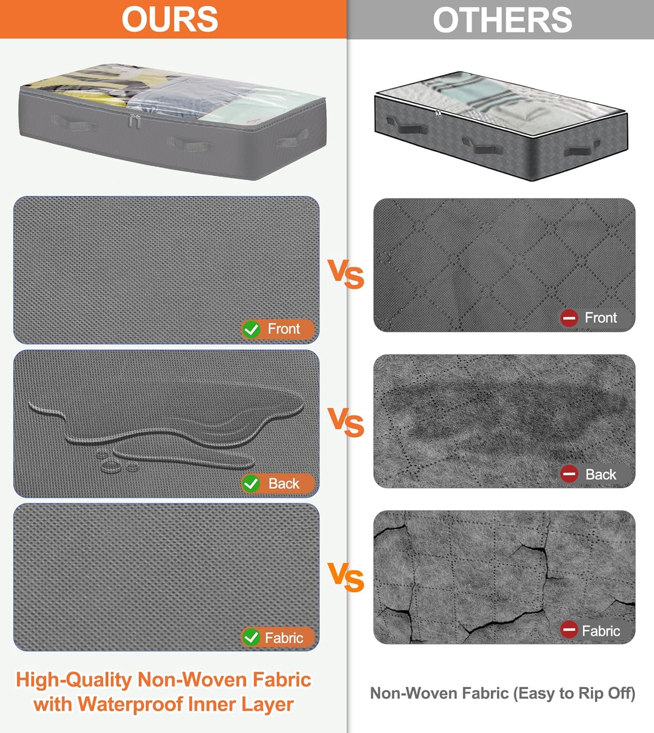 punemi Under Bed Storage Containers with Lid, 2 Pack Large Soft Foldable Storage Bags for Clothes, Coats, Sweaters, Blankets, Water-Resistant Inner Layer, 20x40x7.5 in, Perfect for Apartments and RV