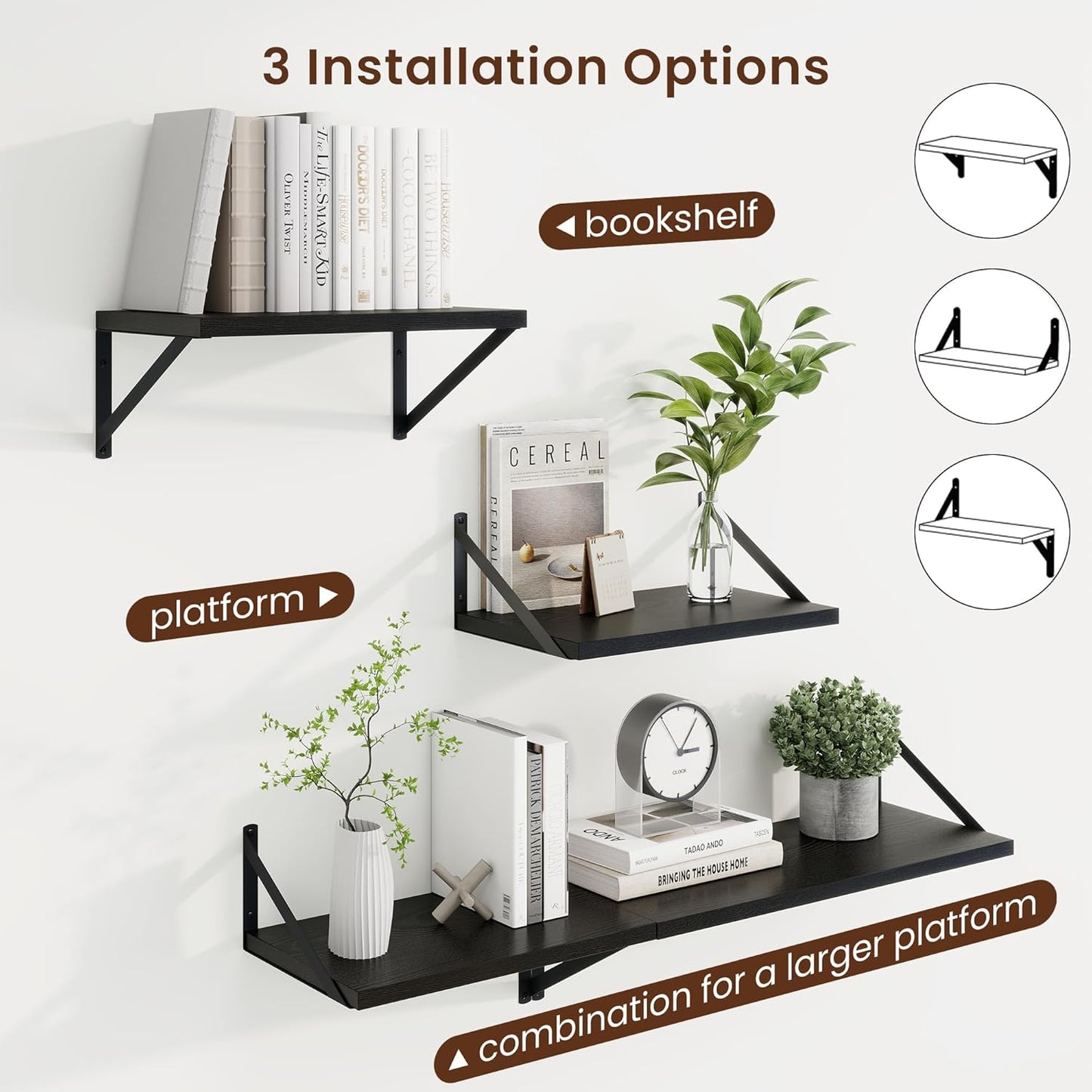 Axeman Black Floating Shelves for Wall - 10 Inch Deep Floating Shelves Set of 2-16 Inch Wide x 10 Inch Deep Black Wall Shelves for Living Room Bathroom Bedroom