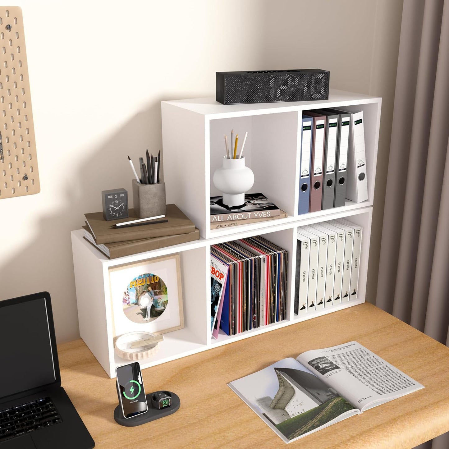 Wooden 3 Cube Storage Organizer, 3 Tier Storage Cubes Storage Display Cubby, Versatile Cubes Shelf and Cubby Organizer for Any Space (White, 3 Cube-W(11.8inch)