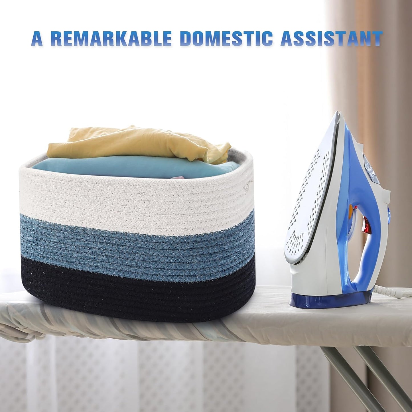 4 Pack Woven Storage Baskets for Organizing - Cotton Rope Baskets for Closet, Toys, Books, Towels, Durable Storage Bins for Shelves, Living Room, Bedroom, 14.76''Lx9.84''Wx8.86''H (Blue, 13")