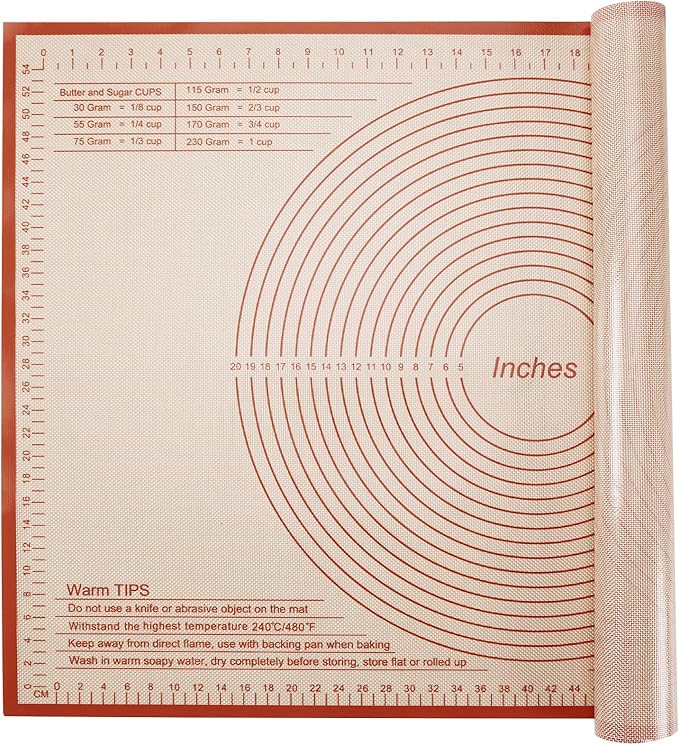 Silicone Pastry Mat 34x26 Inch - Nonstick Baking Mat Perfect for Dough, Pastry, Pie Crust, Fondant, Bread, Cookies, Pasta, Pizza