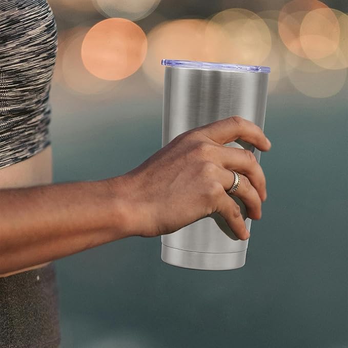 20 oz Tumbler Coffee Travel Tumblers Bulk with Lid Stainless Steel Double Wall Vacuum Insulated Mug Powder Coated Cups fit Car Cupholder for Hot and Cold - Stainless Steel, 4Pack