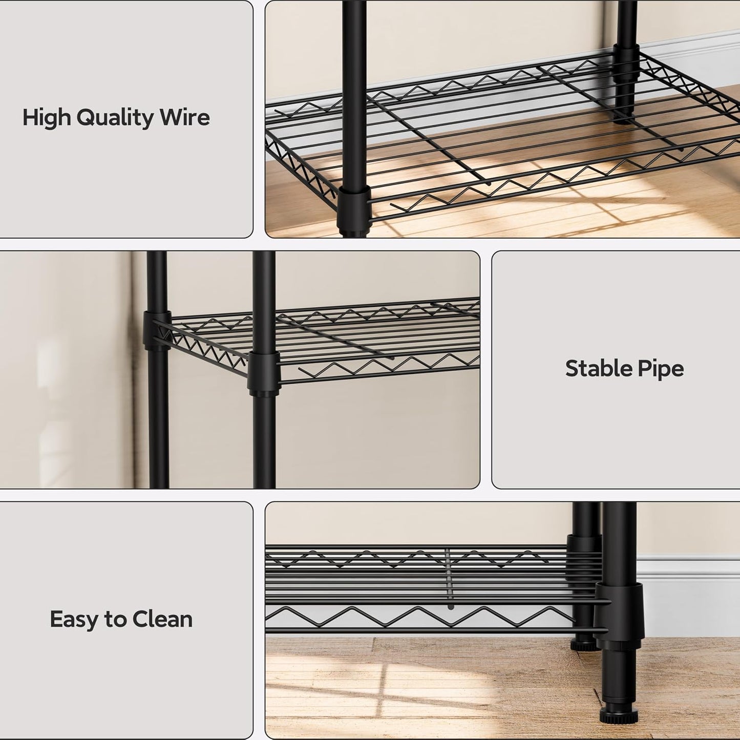 4 Tiers Shelf Metal Storage Shelves Wire Rack Closet Organizers with Wheel for Garage Kitchen Bathroom Laundry Black 11.8" D x 17.7" W x 41.9" H