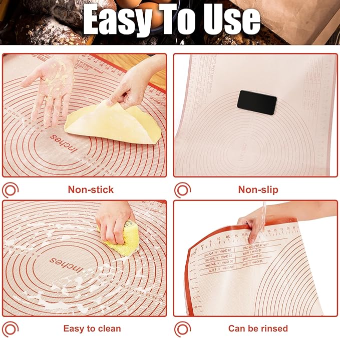 Silicone Pastry Mat 36x24 Inch Nonstick Baking Mat -Perfect for Doug, Pastry, Dough Rolling, Kneading Board, Pie Crust, Fondant, Pasta/Pizza, Kitchen Counter Mat