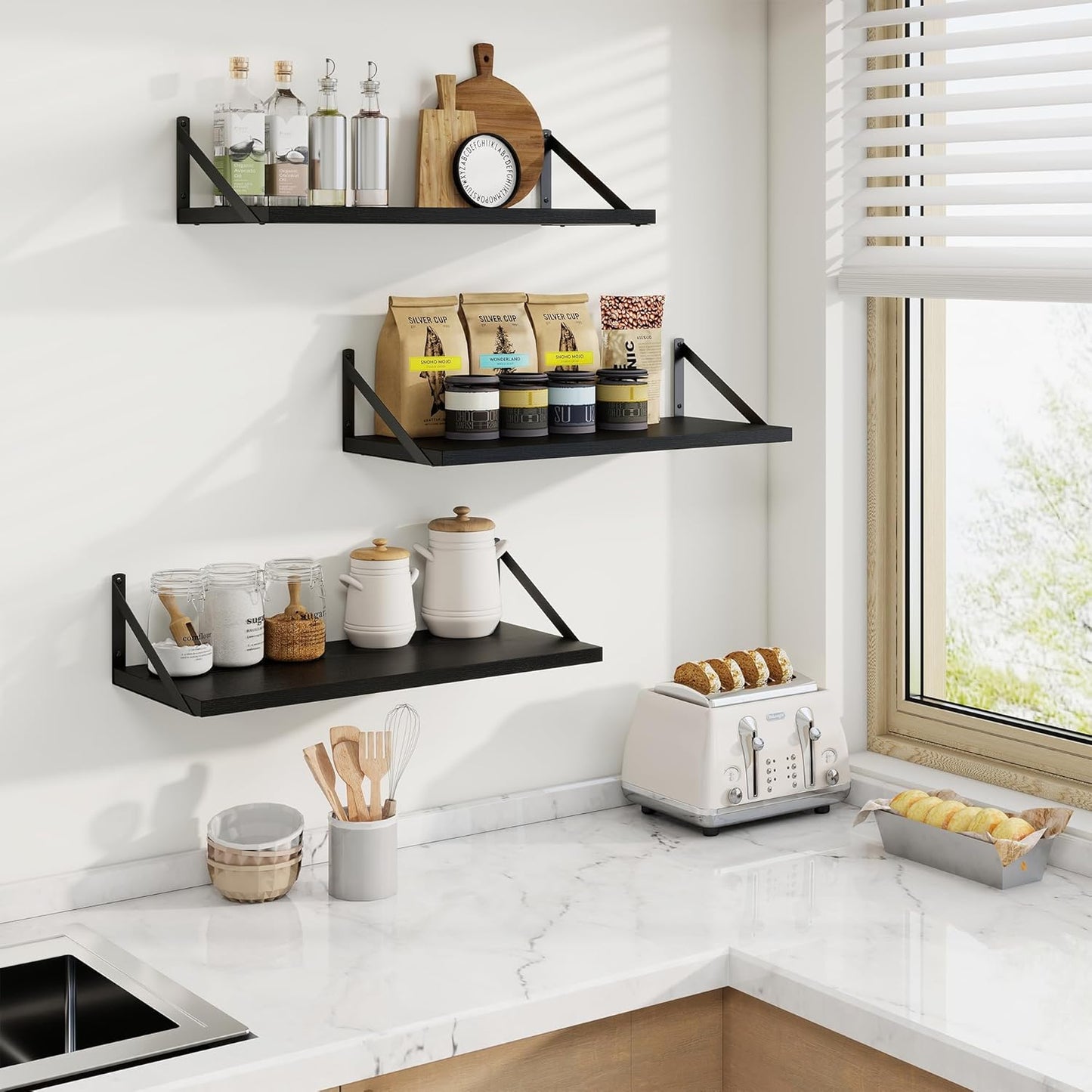 Axeman Black Floating Shelves for Wall - 24 Inch Wide x 10 Inch Deep Floating Shelves Set of 2 -Black Wide Wall Shelves for Living Room Bathroom Bedroom