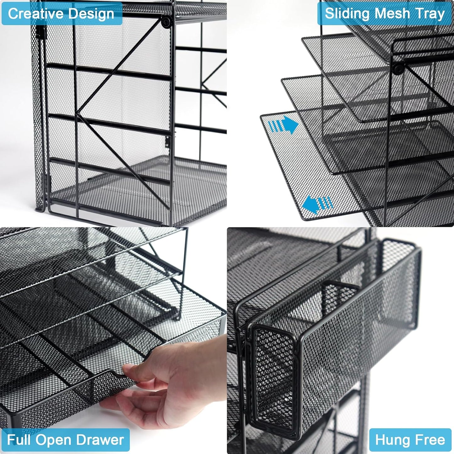 Desk Organizer with Mesh File Holder, Paper Letter Tray with 5 Tier Racks Shelves, 1 Sliding Drawer and Extra Pen Holder for Office Supplies (KPD Black)