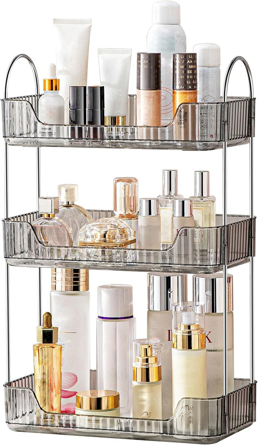 3 Tier Bathroom Organizer Countertop Makeup Perfume Tray Skincare Organizer for Bathroom Dresser Vanity (Grey)