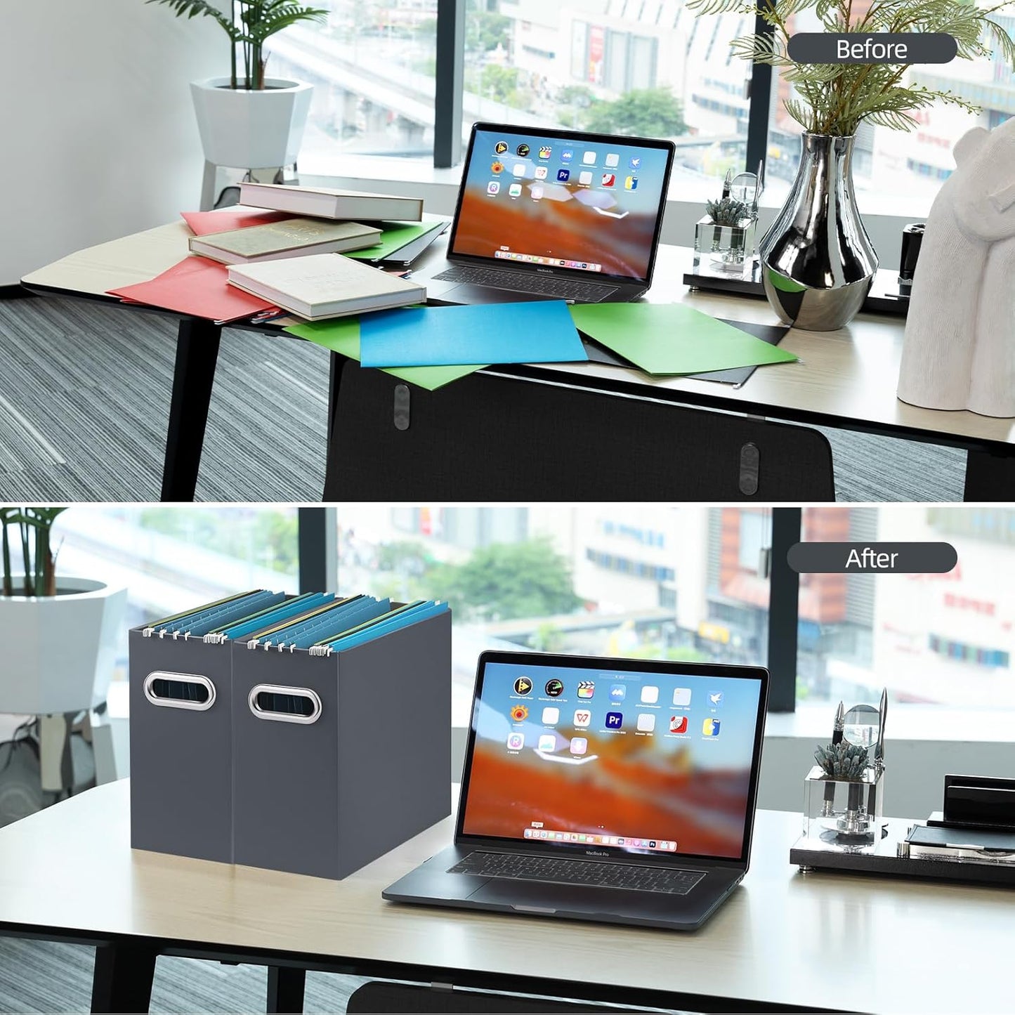 Oterri Cardboard File Organizer Box for Hanging File Folders Letter Size,File Box for Computer Desk,File Cabinet,Working Home,Office,Classroom(Dark Grey, Letter Size - 4 Packs)