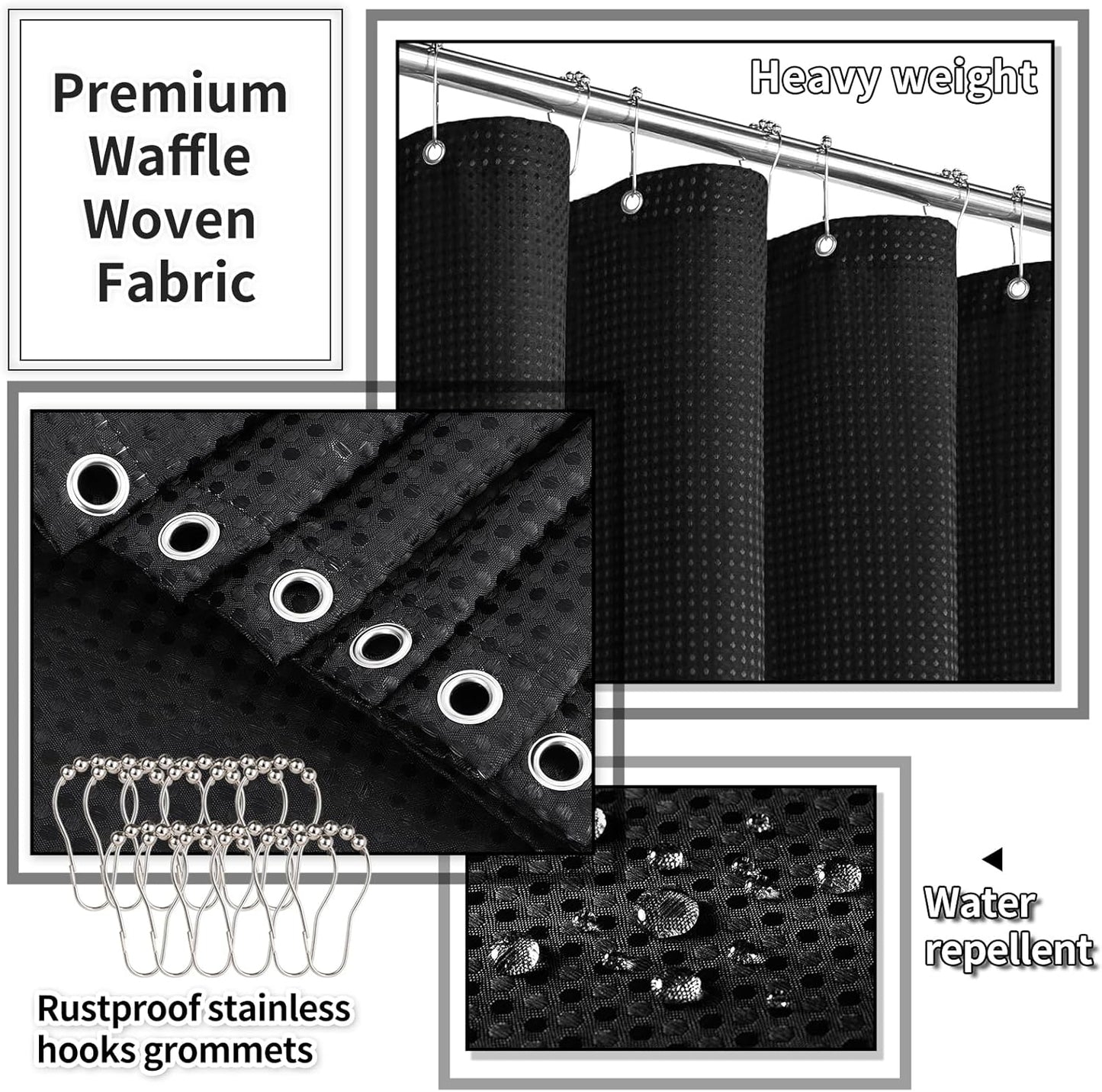 26PC Bathroom Accessories Set - Gorgeous Black Bathroom Set, Bathroom Accessory Set, Black Shower Curtain Set with Bathtub Mats for Shower Tub