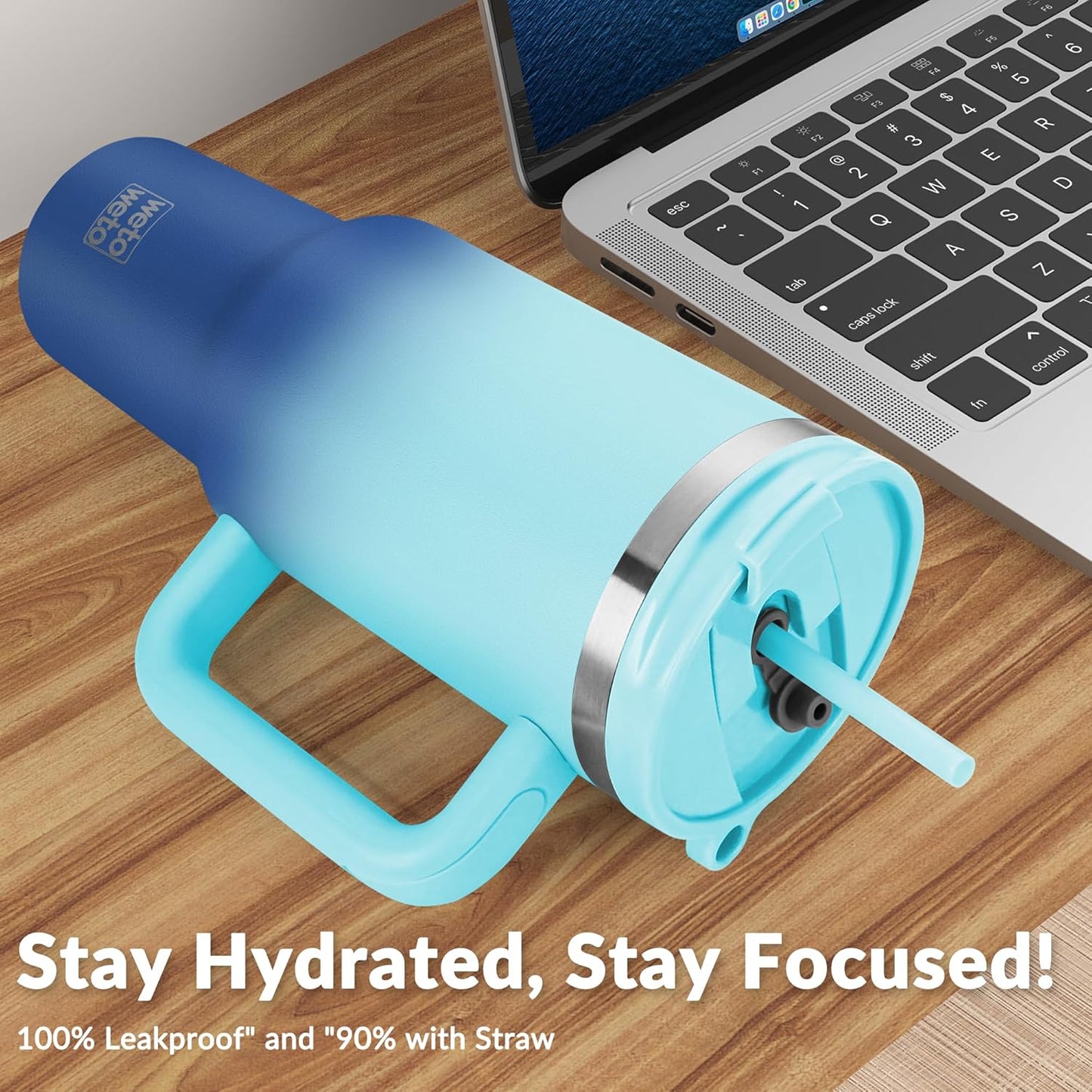 40oz Tumbler with Handle | Insulated Stainless Steel Travel Mug | 34Hrs Cold & 10Hrs Hot Retention | 100% Leakproof Lid & Straw | Dishwasher Safe + Car Cup Holder Fit (Light Dark Blue Gradient)