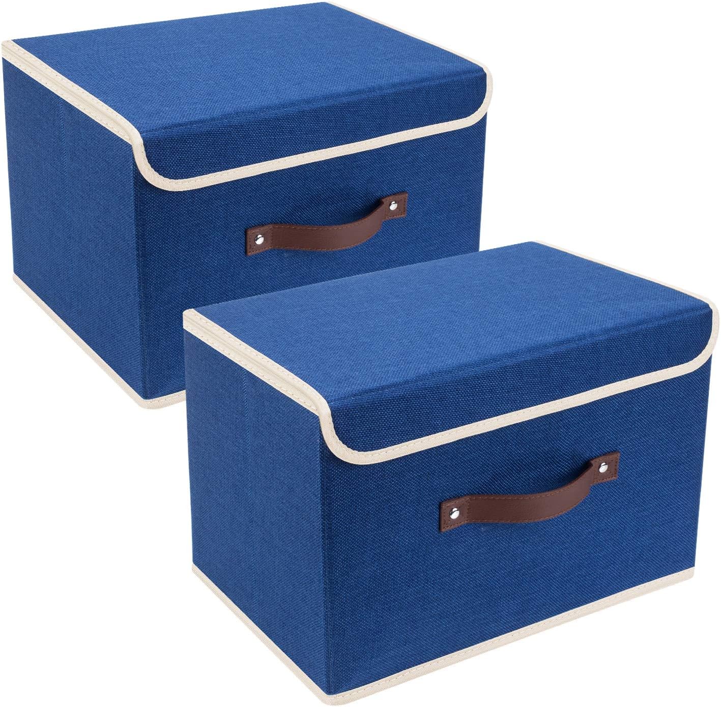 TYEERS Collapsible Storage Boxes, Washable Fabric Storage Bins with Lids, 14.9x9.8x9.8 inches, 2 Pack, Classic Blue
