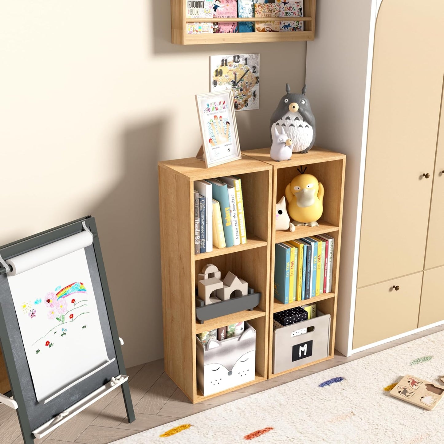 Wooden 3 Cube Storage Organizer, 3 Tier Storage Cubes Storage Display Cubby, Versatile Cubes Shelf and Cubby Organizer for Any Space (Oak, 3 Cube-W(11.8inch)