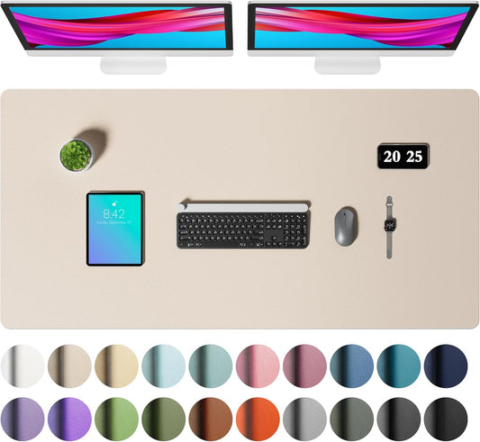 Aothia Faux Leather Desk Mat – Large Mouse Pad, Non-Slip PU Leather Blotter, Waterproof Writing Surface for Office and Home (Eggshell, 47.2" x 23.6")