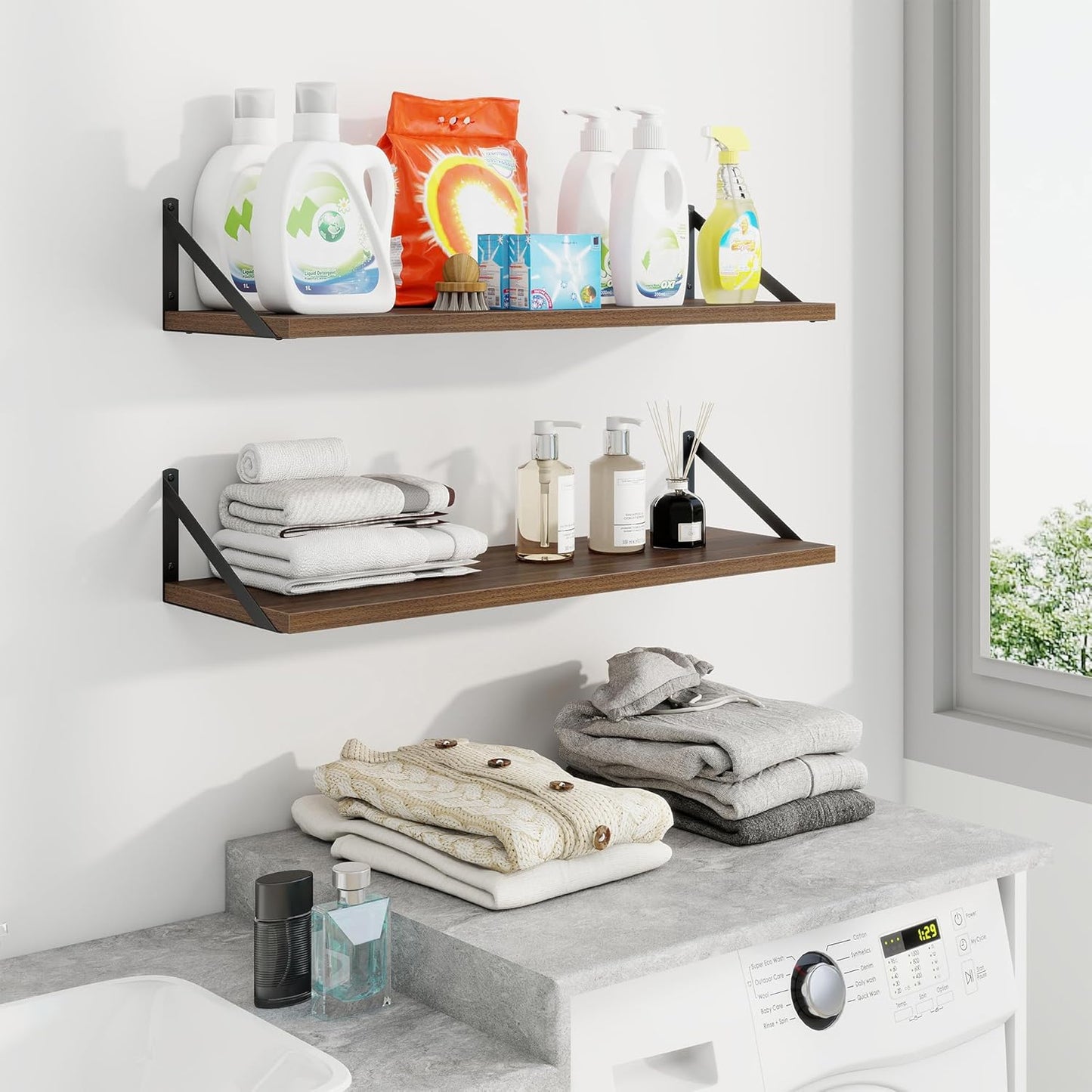 Axeman Deep Floating Shelves for Wall - 30 Inch Wide x 10 Inch Deep Floating Shelves Set of 2 -Walnut Wide Wall Shelves for Living Room Bathroom Bedroom