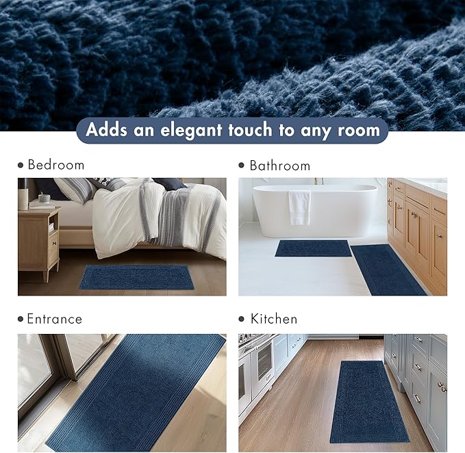 Madison Park Splendor Reversible 100% Cotton Tufted Bathroom Rug-3000 GSM Hotel Quality Luxurious Plush Medium Pile Bath Mat Absorbent, Quick Dry, Shower Room Décor, 24x72 Navy