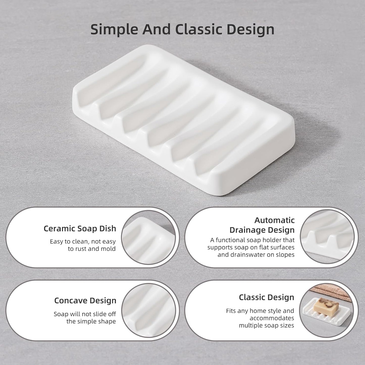 Ceramic Bathroom Accessories Set,Foam Soap Dispenser and Toothbrush Holder Set, Soap Dish, Apothecary Jars,4 Pieces for Home Apartment Modern Bathroom Decor Vanity Countertop(White Set - Foam)