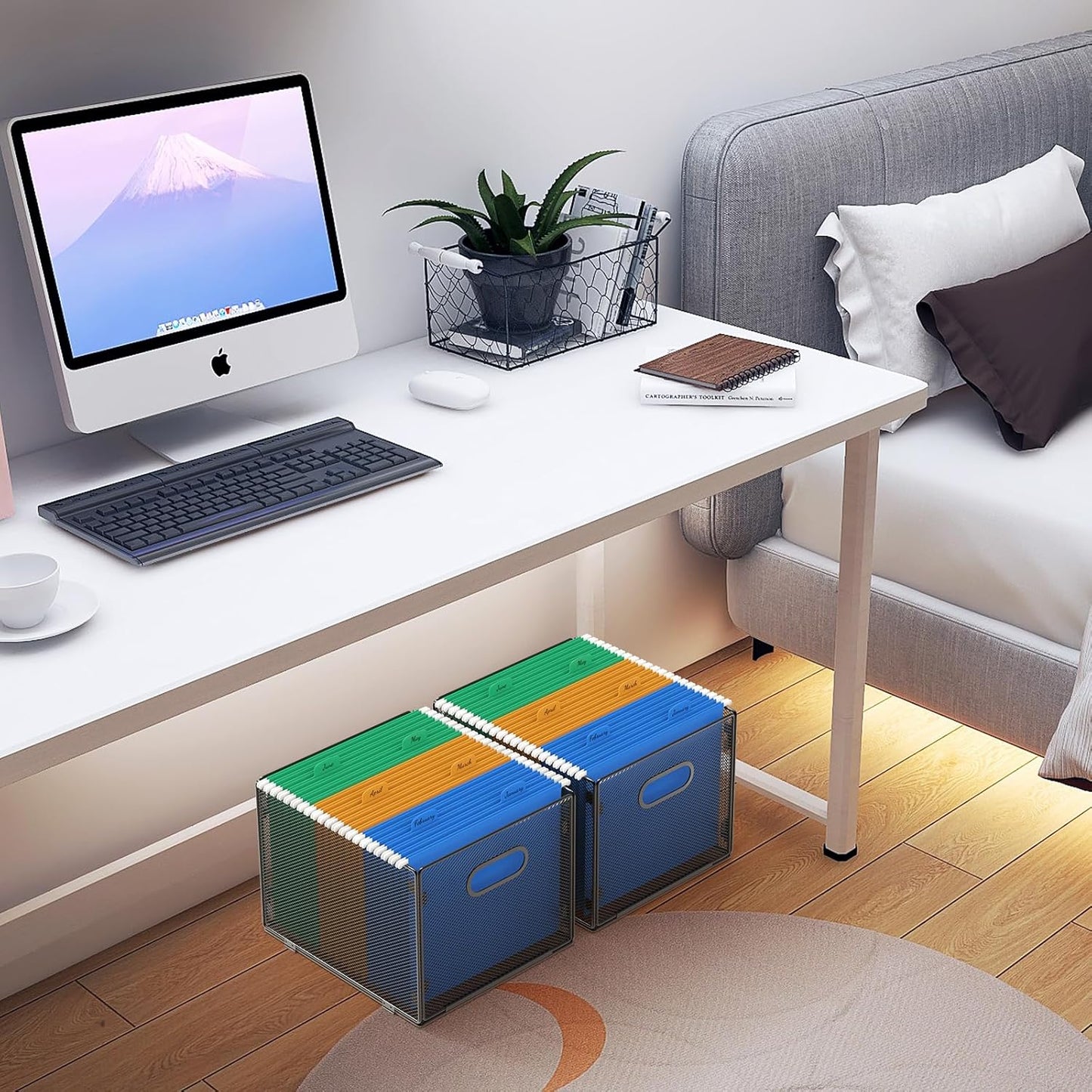 Samstar 2 Pack Hanging File Organizer, Mesh File Folder Box Filing Box File Cabinet Organizer Storage Boxes, Letter Size