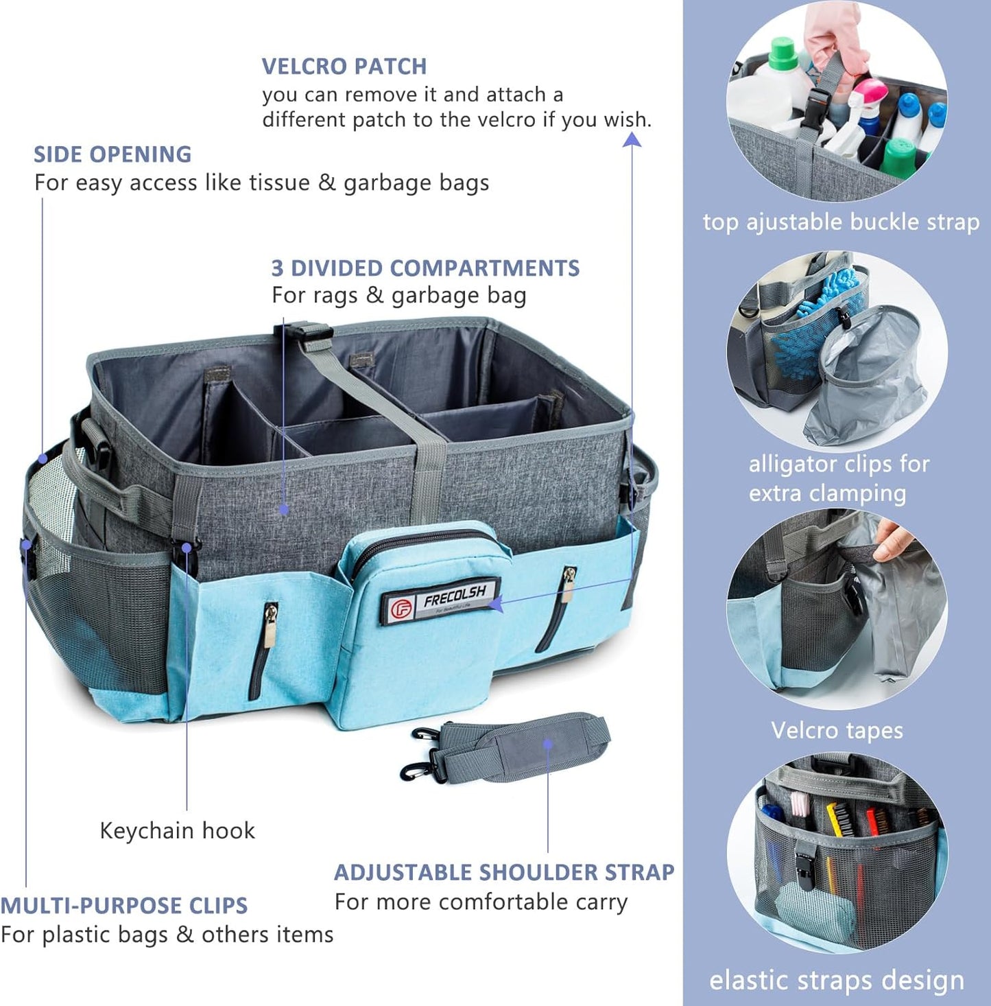 Large Cleaning Supplies Organizer-Cleaning Caddy Organizer With Handles & Shoulder Strap-Cleaning Bags for Cleaning Suppliers-Housekeepers Wearable Cleaning Tote Upgraded