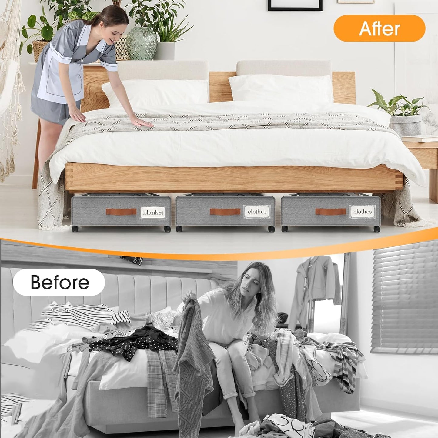 Under Bed Storage with Wheels 3Pack Underbed Storage with Clear Window&Label Under Bed Drawers Large Capacity Rolling Under Bed Storage for Clothes,Shoes, Blankets (Light Grey)