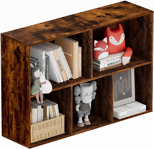 Book Shelf, Wooden Cube Storage Organizer with 11" Open Cubes, Stackable Bookcase for Room Divider Storage, Bookshelf for Living Room, Bedroom, Office (Indonesian Antique Oak, 5-Cube)